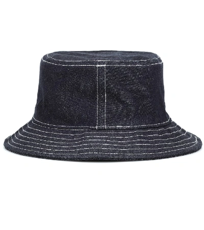 Shop Acne Studios Face Denim Bucket Hat In Blue