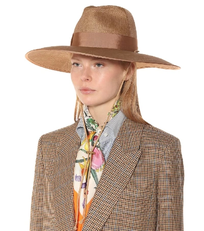 Shop Gucci Wide-brim Woven Hat In Beige