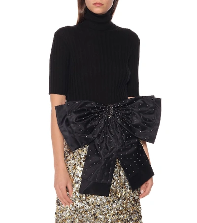 Shop Erdem Embellished Silk Bow Belt In Black