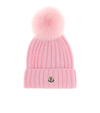 Shop Moncler Fur-trimmed Beanie In Pink