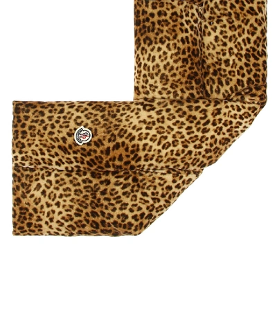 Shop Moncler Leopard-print Down Scarf In Beige