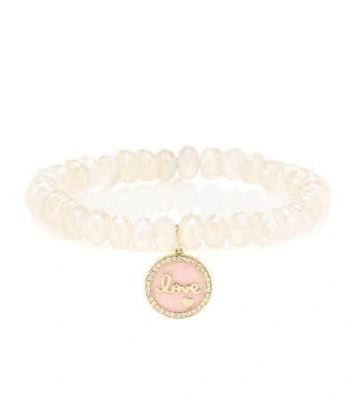 Shop Sydney Evan Love Tableau Beaded Bracelet With 14kt Yellow Gold And Diamond Charm In White