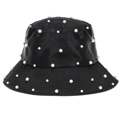 Shop Jennifer Behr Mallorie Embellished Satin Bucket Hat In Black