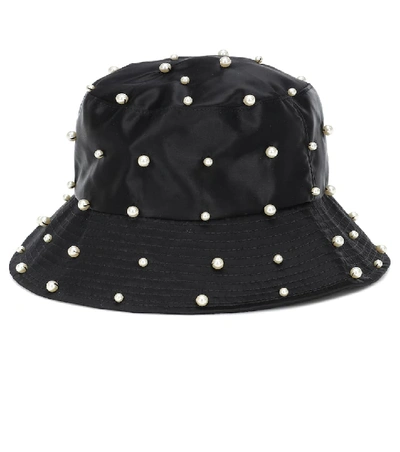 Shop Jennifer Behr Mallorie Embellished Satin Bucket Hat In Black