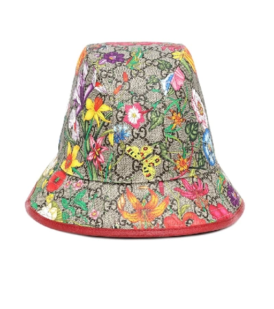 Shop Gucci Gg Flora Cotton-blend Bucket Hat In Beige