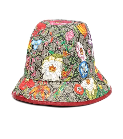 Shop Gucci Gg Flora Cotton-blend Bucket Hat In Beige