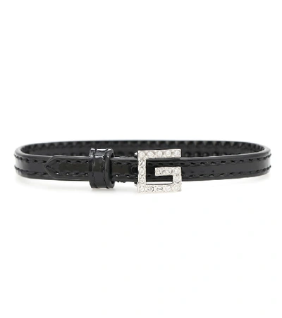 Shop Gucci Square G Patent Leather Bracelet In Black