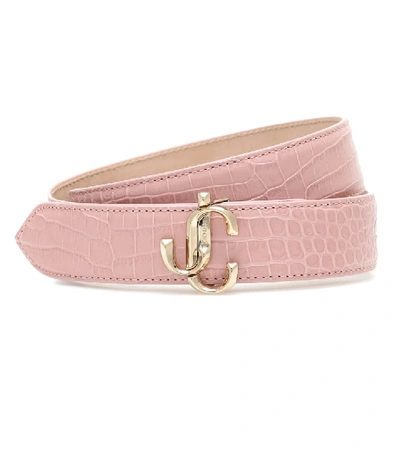 Shop Jimmy Choo Felisa Mock-croc Leather Belt In Pink