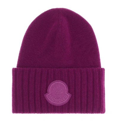 Shop Moncler Wool Beanie In Purple