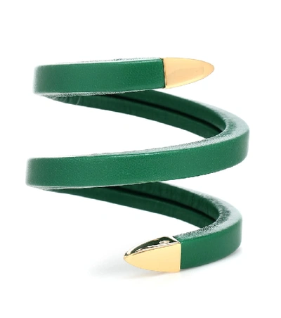 Shop Bottega Veneta Leather Cuff Bracelet In Green
