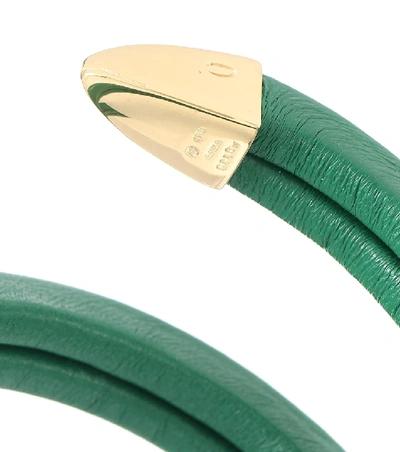 Shop Bottega Veneta Leather Cuff Bracelet In Green