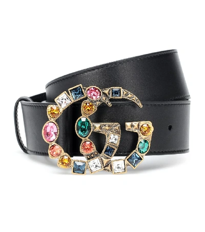 Shop Gucci Gg Crystal-embellished Leather Belt In Black