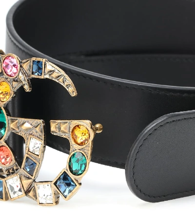 Shop Gucci Gg Crystal-embellished Leather Belt In Black