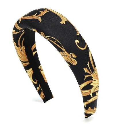 Shop Versace Printed Silk Headband In Black