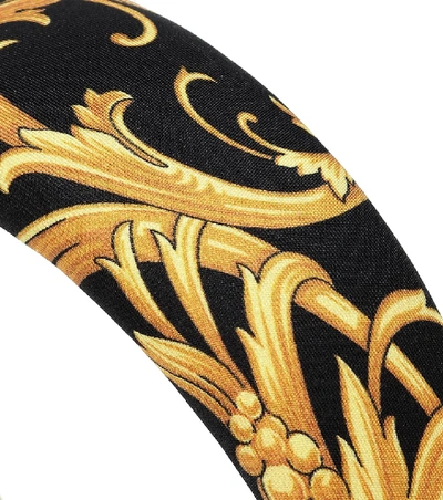 Shop Versace Printed Silk Headband In Black