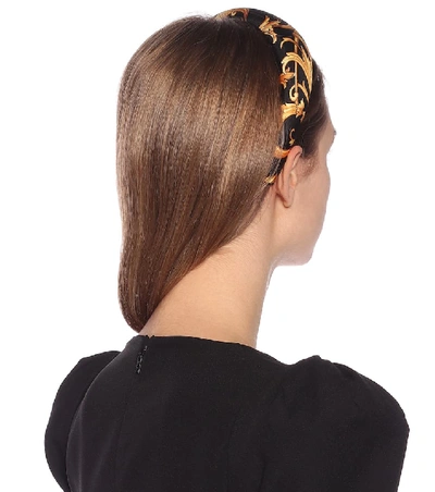 Shop Versace Printed Silk Headband In Black