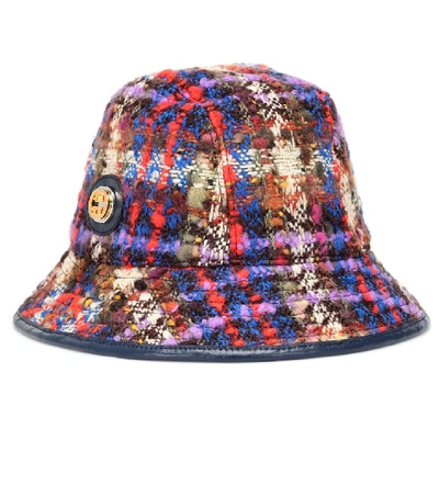 Shop Gucci Checked Wool-blend Bucket Hat In Multicoloured