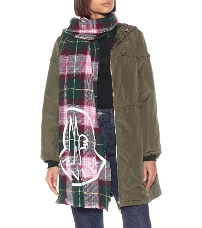 Shop Moncler Checked Wool-blend Scarf In Multicoloured