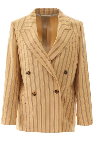 Shop Acne Studios Striped Double-breasted Jacket In Yellow,brown,black