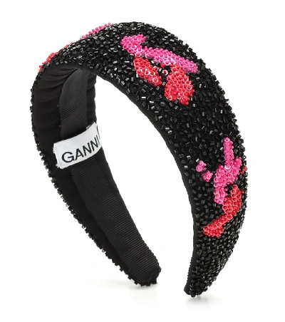 Shop Ganni Embellished Satin Headband In Multicoloured