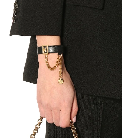 Shop Givenchy Embellished Leather Bracelet In Black