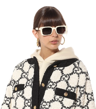 Shop Gucci Rectangular Acetate Sunglasses In White