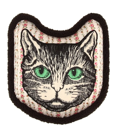 Shop Gucci Mystic Cat Embroidered Cushion In Multicoloured