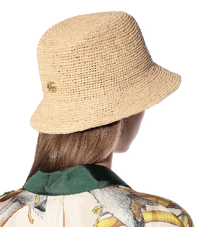 Shop Gucci Raffia Bucket Hat In Neutrals