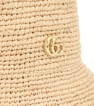 Shop Gucci Raffia Bucket Hat In Neutrals