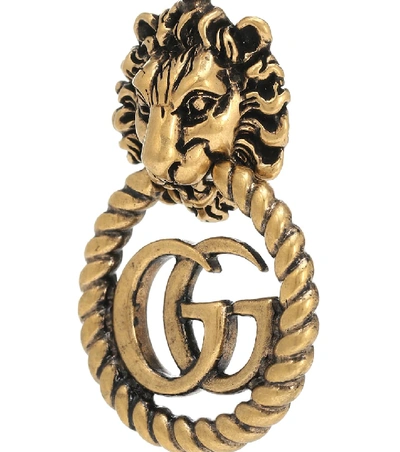 Shop Gucci Double G Lion Head Necklace In Gold