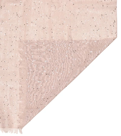 Shop Brunello Cucinelli Embellished Cashmere-blend Scarf In Pink