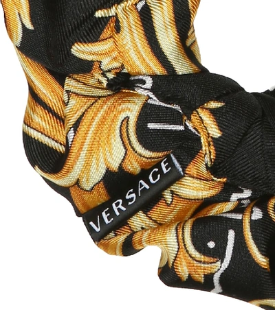 Shop Versace Printed Silk Scrunchie In Black