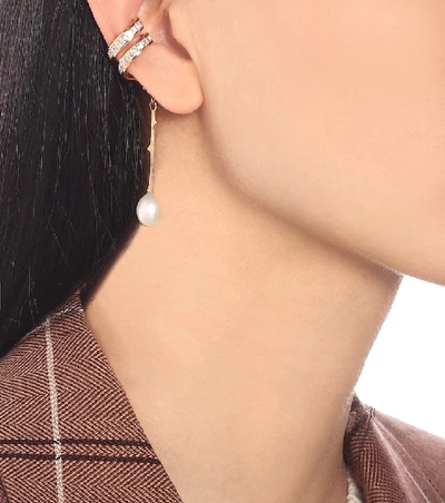 Double Spiral方晶锆石和珍珠缀饰耳骨夹
