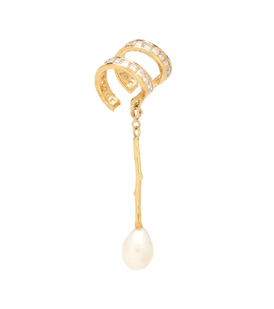Shop Alan Crocetti Double Spiral Cubic Zirconia And Pearl-embellished Ear Cuff In Gold