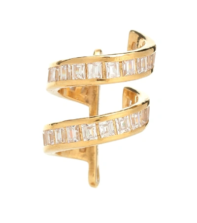 Shop Alan Crocetti Double Spiral Cubic Zirconia And Pearl-embellished Ear Cuff In Gold