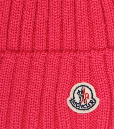 Shop Moncler Fur-trimmed Wool Beanie In Pink