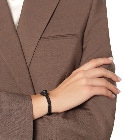 Shop Bottega Veneta Knot Intrecciato Leather Bracelet In Black
