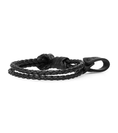 Shop Bottega Veneta Knot Intrecciato Leather Bracelet In Black