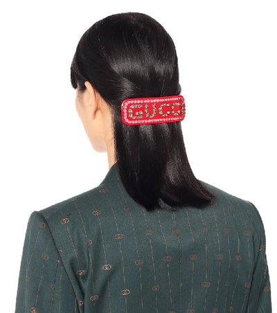 Shop Gucci Embellished Hair Clip In Red