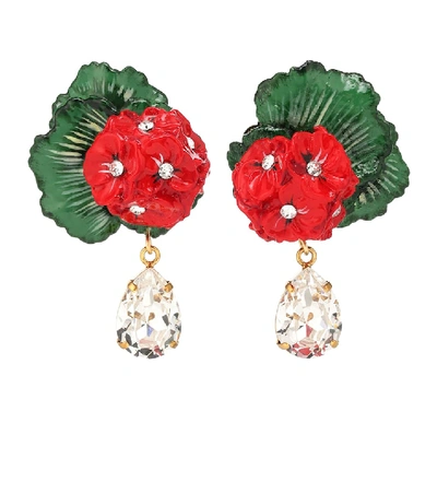 Shop Dolce & Gabbana Floral Clip-on Drop Earrings In Red