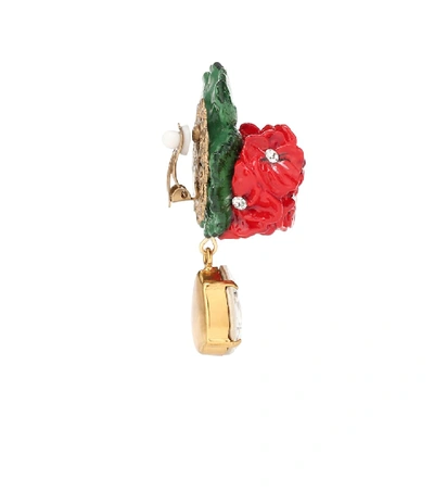 Shop Dolce & Gabbana Floral Clip-on Drop Earrings In Red