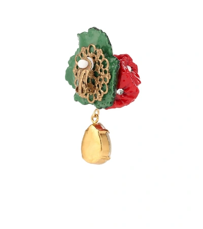 Shop Dolce & Gabbana Floral Clip-on Drop Earrings In Red