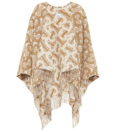 Shop Burberry Tb Wool-blend Jacquard Shawl In Beige