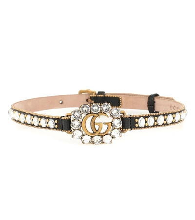 Shop Gucci Double G Embellished Leather Choker In Black