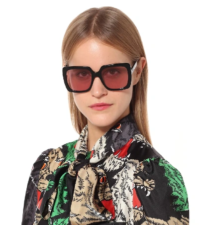 Shop Gucci Crystal-embellished Square Sunglasses In Black