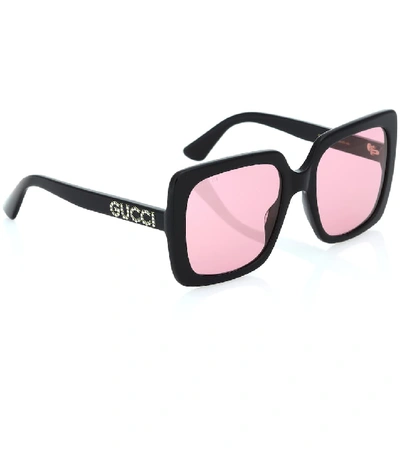 Shop Gucci Crystal-embellished Square Sunglasses In Black
