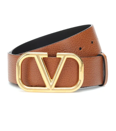 Shop Valentino Vlogo Leather Belt In Brown