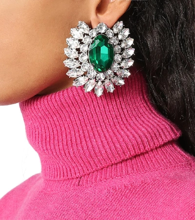 Shop Balenciaga Crystal Embellished Earrings In Green