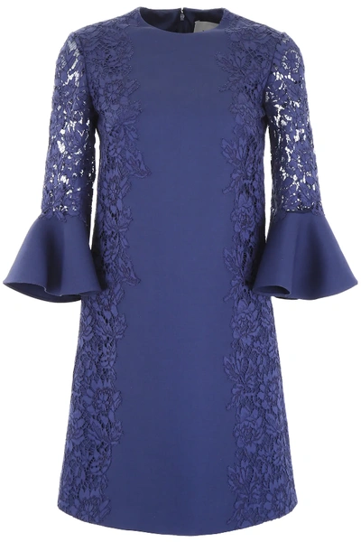 Shop Valentino Crepe And Lace Dress In Blue