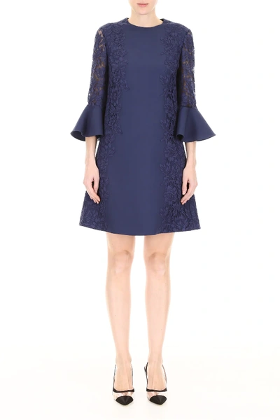 Shop Valentino Crepe And Lace Dress In Blue